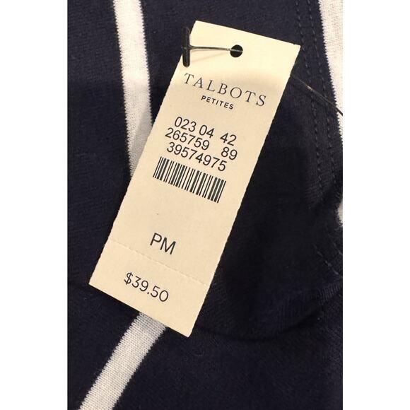 NWT Talbots Women's Petite M T-Shirt 100% Pima Cotton Navy Striped Embroidered - Picture 4 of 4